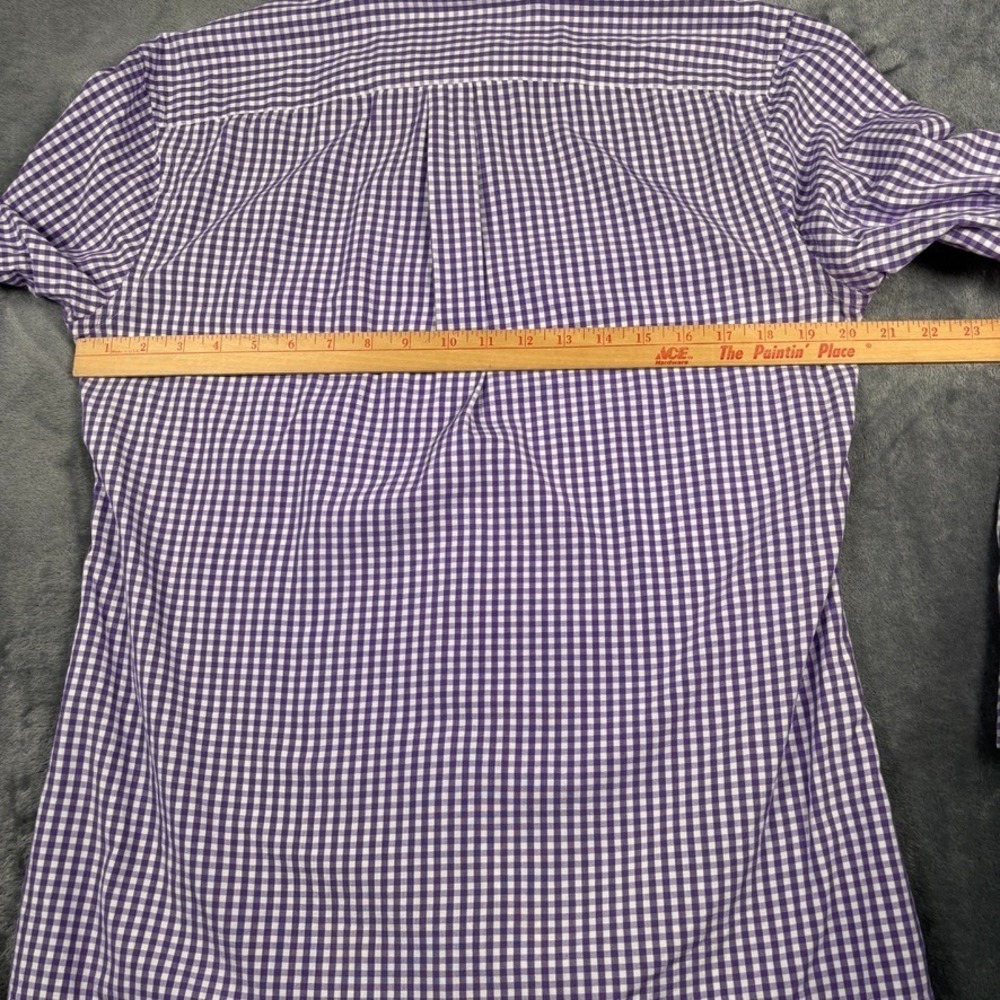 J Press Button Down Shirt Mens Medium Purple Gingham Check Cotton Long Sleeve - Picture 6 of 16